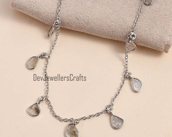 Sterling Silver Polki Diamond Slice Necklace, Uncut Diamond Jewelry