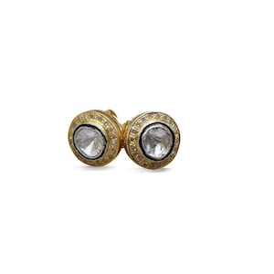 Uncut Polki Diamond Stud Earring, 925 Sterling Silver Polki Diamond Earring, Gold Plated Stud, Birthday Gift, Polki Stud, Gift For Her.