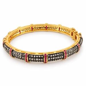 925 Sterling Silver Rubin & Pave Diamantarmband, Viktorianska Handgjorda Smycken