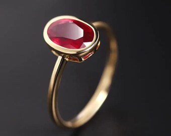 July Birthstone Ruby Ring 925 Sterling Silver 14K Gold Plated Promise Ring Birthstone Jewelry Gift For Her