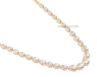 Gold Plated Polki Diamond Necklace: 925 Sterling Silver Wedding Jewelry