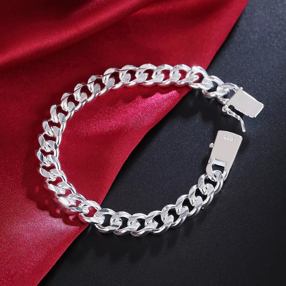 Silver Bracelet, 925 Sterling Silver Handmade Chain Style