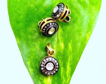 Polki & Pave Diamond Pendant Earring Set: 925 Sterling Silver Jewelry