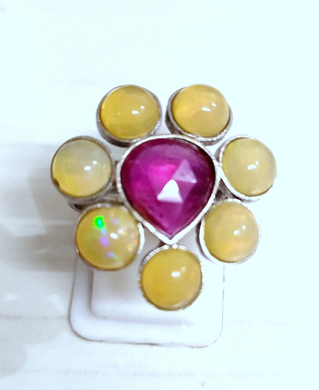Ruby & Fire Opal Ring: 925 Sterling Silver Birthstone Ring - Etsy