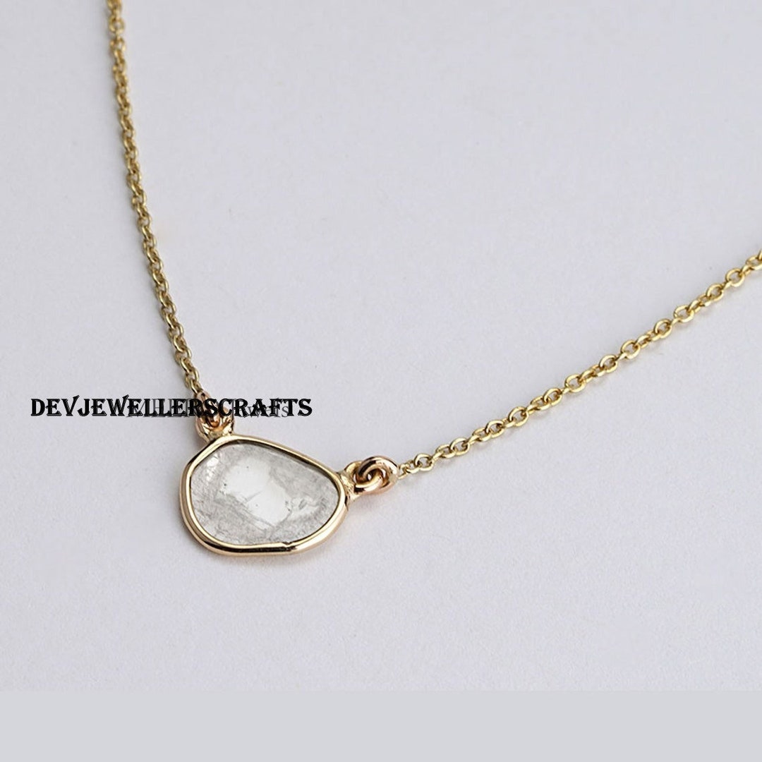 Collier Ras Du Cou En Argent 925 Avec Diamant Polki Brut - Fleur Fait Main - Neuf Sans Emballage