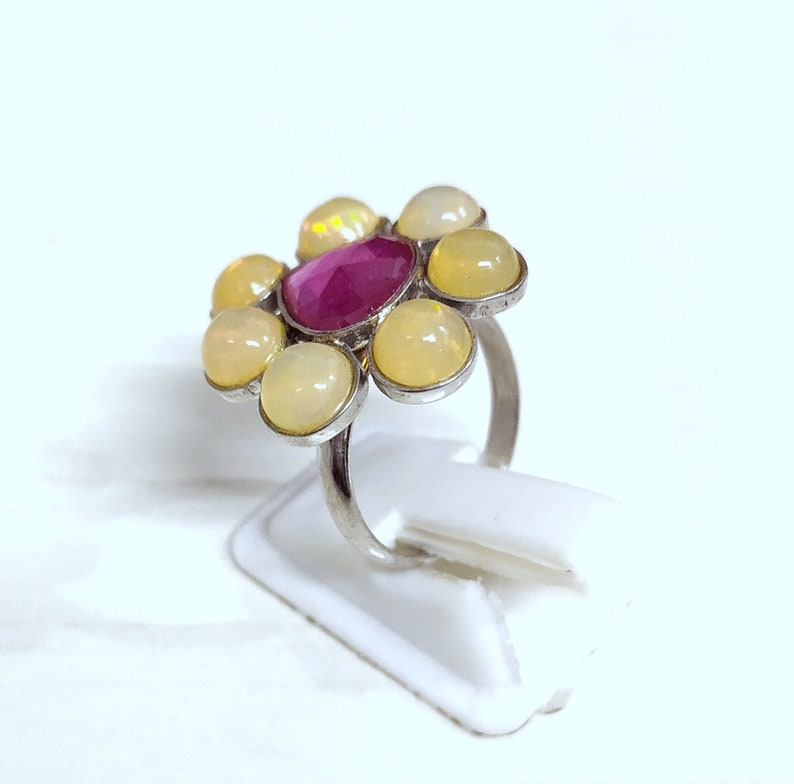 Ruby & Fire Opal Ring: 925 Sterling Silver Birthstone Ring - Etsy