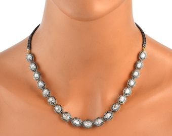 Handmade Polki & Pave Diamond Necklace: Sterling Silver Wedding Jewelry