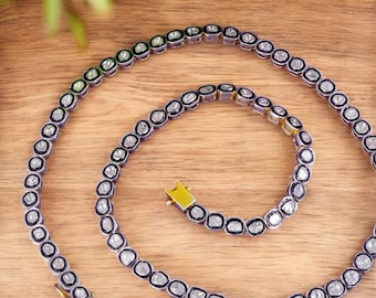 Natural Polki Diamond Necklace: Victorian Gold Plated Sterling Silver