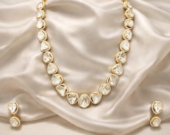 Polki Diamond Necklace Set: Sterling Silver Wedding Jewelry