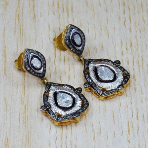 Natural Pose Cut Polki Pave Diamond Earring 925 Sterling Silver Victorian Earring Polki Jewelry Party Wear Earring Uncut Diamond Earring