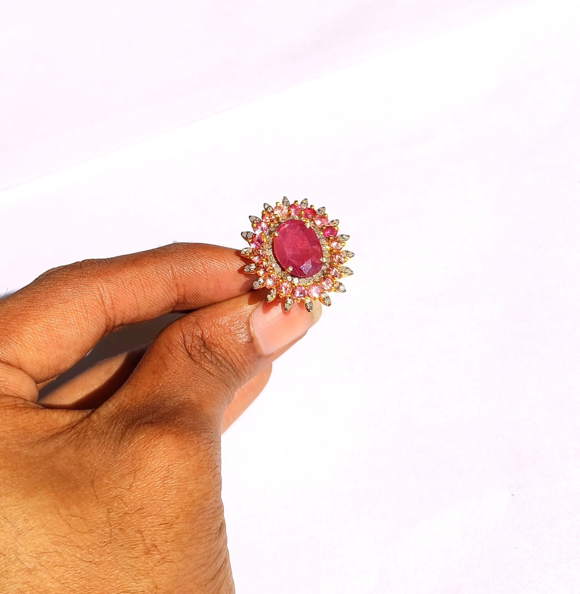 パヴェ リング♥️ピンクトルマリン ハンドメイドのルビー、ピンクトルマリン、パヴェダイヤモンド