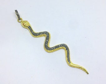 Ruby & Pave Diamond Snake Pendant: Victorian Sterling Silver Charm
