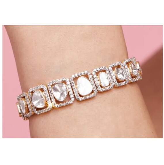 Buy Polki Diamond Bracelet, Tennis Bracelet, Platinum Over Sterling Silver  Bracelet (7.25 In) 4.00 ctw at ShopLC.