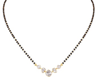 Natural Rose Cut Polki Diamond Mangal Sutra: 925 Sterling Silver Wedding Necklace