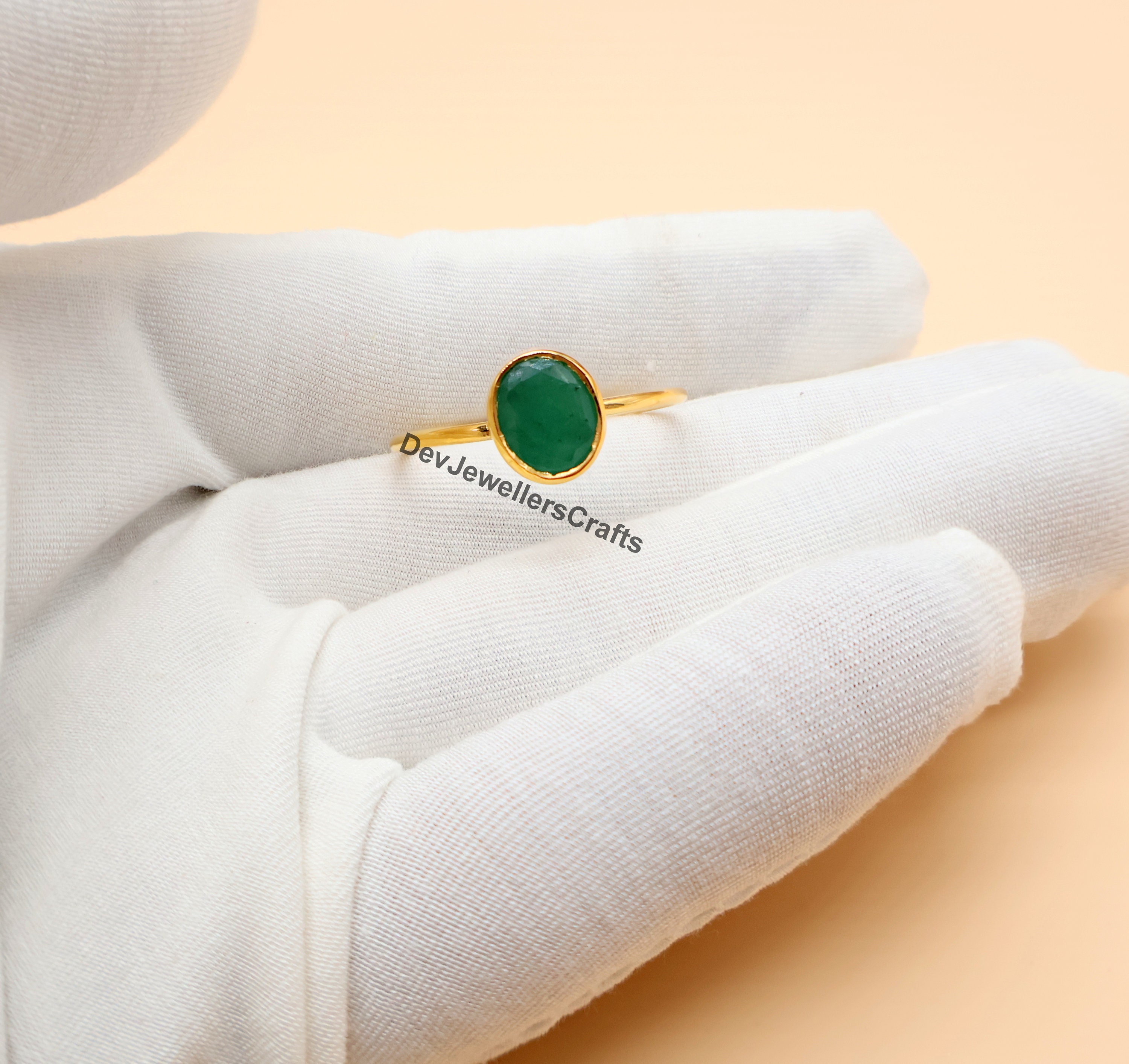 Bague Ancienne En Argent 925 Avec émeraude Créée - Taille 7, Plaqué Or, Style Bohème
