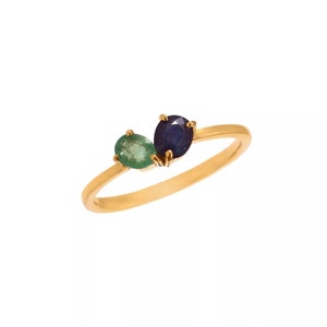 925 Sterling Silver, Natural Blue Sapphire & Emerald Ring, Handmade Designer, Gold Plated Ring Birthstone Ring, Gift For Her, Sapphire Ring