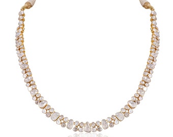 Gold Plated Sterling Silver Uncut Polki Diamond Wedding Necklace
