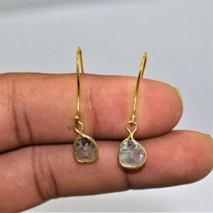 925 Sterling Silver Natural Uncut Polki Slice Earring Gold Palted Earring Handmade Victorian Jewelry Polki Diamond Earring, Gift For Her.