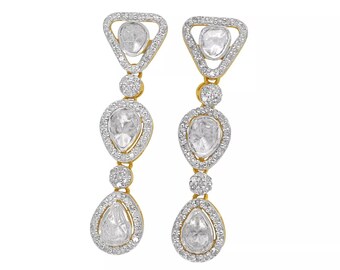 Handmade Sterling Silver Polki Diamond Drop Earrings: Wedding Jewelry
