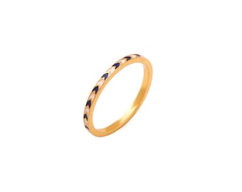 Blue & White Enamel Eternity Ring: 14k Gold Plated 925 Sterling Silver