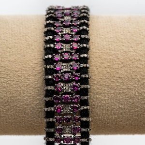 Bracelet rubis émeraude Bracelet en argent sterling 925 avec fil de diamants fait main avec cordon noir