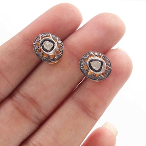Natural Rose Cut Polki Stud Earring 925 Sterling Silver Polki Diamond, & Pave Diamond Earring Daily Wear Stud Earring Handmade Designer Stud