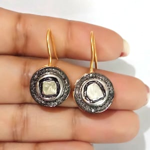 Party Wear Earring Polki & Pave Diamond Earring Polki Diamond Stud Earring 925 Sterling Silver Wedding Earring Gift For Her Free Shipping