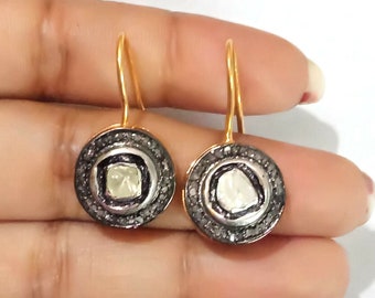 Polki & Pave Diamond Stud Earrings: 925 Sterling Silver Wedding Jewelry
