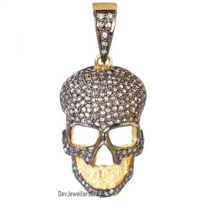 Diamant Schädel Anhänger: Vergoldete 925 Sterling Silber Halloween Halskette