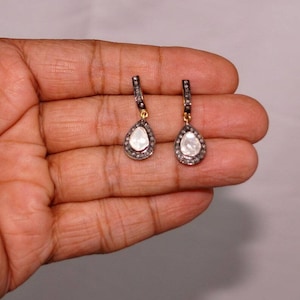 925 Sterling Silver, Rose Cut Polki & Pave Diamond Earring, Handmade Victorian Earring, Polki Jewelry, Wedding Earring, Polki Jewelry.