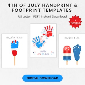 4th of July Handprint Craft Templates, 4th of July Footprint Art, Patriotic Handprint Art, Summer Handprint Craft, July 4th Craft for Kids