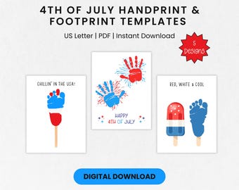 4th of July Handprint Craft Templates, 4th of July Footprint Art, Patriotic Handprint Art, Summer Handprint Craft, July 4th Craft for Kids