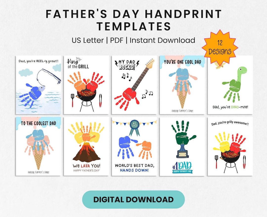 Handprint Templates for Dad, Daddy Handprint Art, Father's Day ...