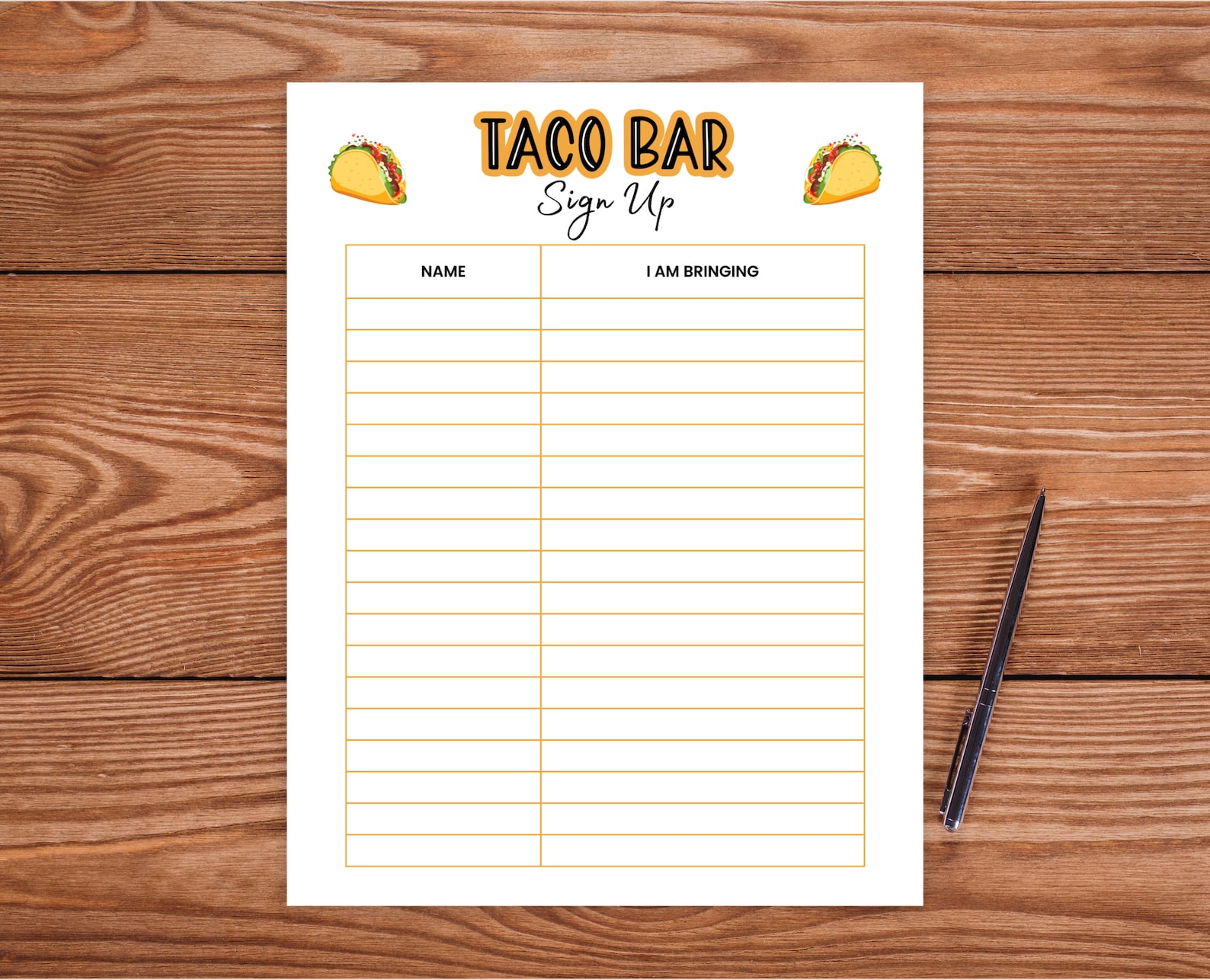 Taco bar potluck sign up sheet office potluck party printable taco
