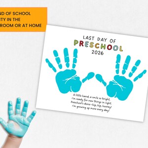 Last Day of Preschool Handprint Art, Preschool Graduation Handprint Craft, Printable Pre-K Graduation, Handprint Art Keepsake 2026 image 3