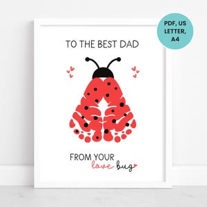 Vaderdag voetafdruk kunstsjabloon, Love Bug Footprint Craft, Vaderdag Craft, babyhandafdruk cadeau voor Vaderdag, afdrukbare Vaderdag