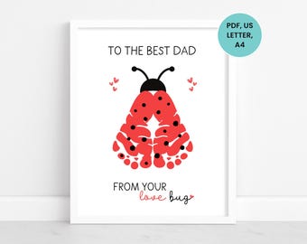 Vatertag Fußabdruck Kunst Vorlage, Love Bug Fußabdruck Handwerk, Vatertag Handwerk, Baby Handabdruck Geschenk für Vatertag, Vatertag druckbar