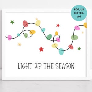 Christmas Lights Fingerprint Craft Template, Toddler Christmas Handprint Craft, Fingerprint Craft for Baby, Winter Fingerprint Art