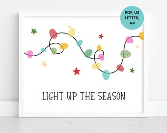 Christmas Lights Fingerprint Craft Template, Toddler Christmas Handprint Craft, Fingerprint Craft for Baby, Winter Fingerprint Art