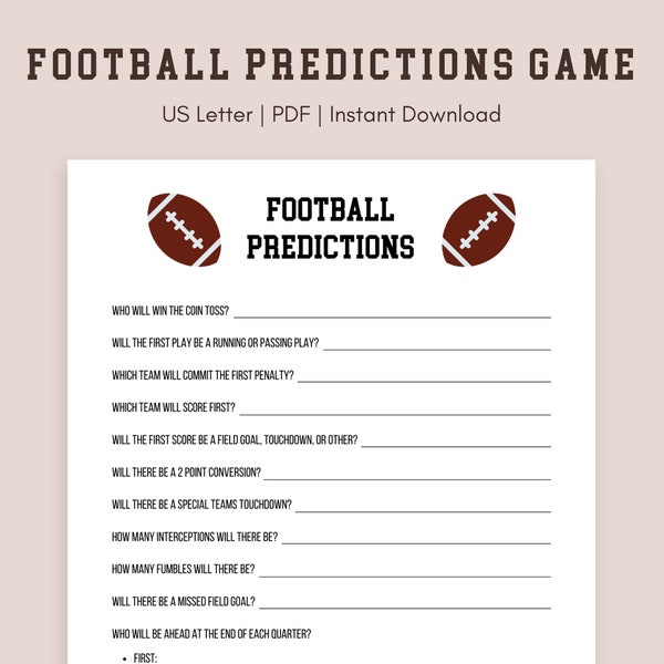 Football Predictions Guessing Game, Football Party Game For Kids and Adults, Football Party Ideas