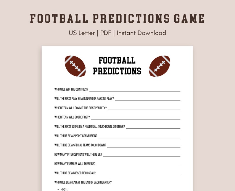 Football Predictions Guessing Game, Football Party Game for Kids and