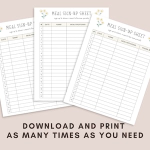 Meal Sign up Sheet, Meal Train Signup Sheet Printable, Food Signup ...