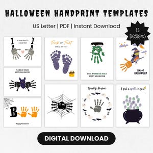 Halloween Handprint Craft Templates, Halloween Handprint Art, Fall Handprint Craft, Halloween Toddler Activity, Handprint Crafts for Kids
