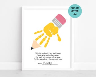Teacher Appreciation Handprint Art, Pencil Handprint Craft, Teacher Handprint, Preschool Handprint, Handprint Craft for Daycare Teacher