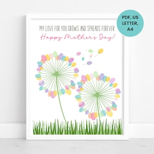 Mothers Day Handprint Art Template, Mother&#39;s Day Fingerprint Craft, Mothers Day Keepsake, Spring Handprint Craft, Baby Gift for Mother&#39;s Day