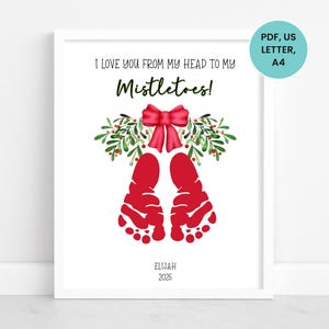Mistletoes Christmas Footprint Craft Template, Xmas Toddler Footprint Art, Infant Footprint Craft, Baby and Toddler Winter Footprint Art