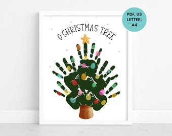 Christmas Tree Handprint Craft Template, Christmas Tree Handprint Art, Xmas Fingerprint Craft, Fingerprint Art, Xmas Toddler Handprint Art