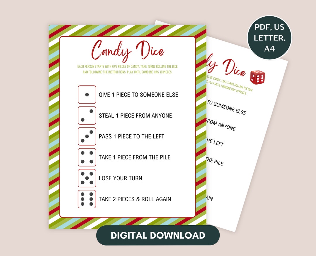 Weihnachten Candy Würfelspiel zum Ausdrucken, Weihnachts Würfelspiel