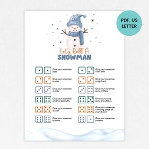 Roll A Snowman Game, Snowman Dice Game, Printable Christmas Group Game, Kids Christmas Game, Holiday Classroom Activity, Winter Game