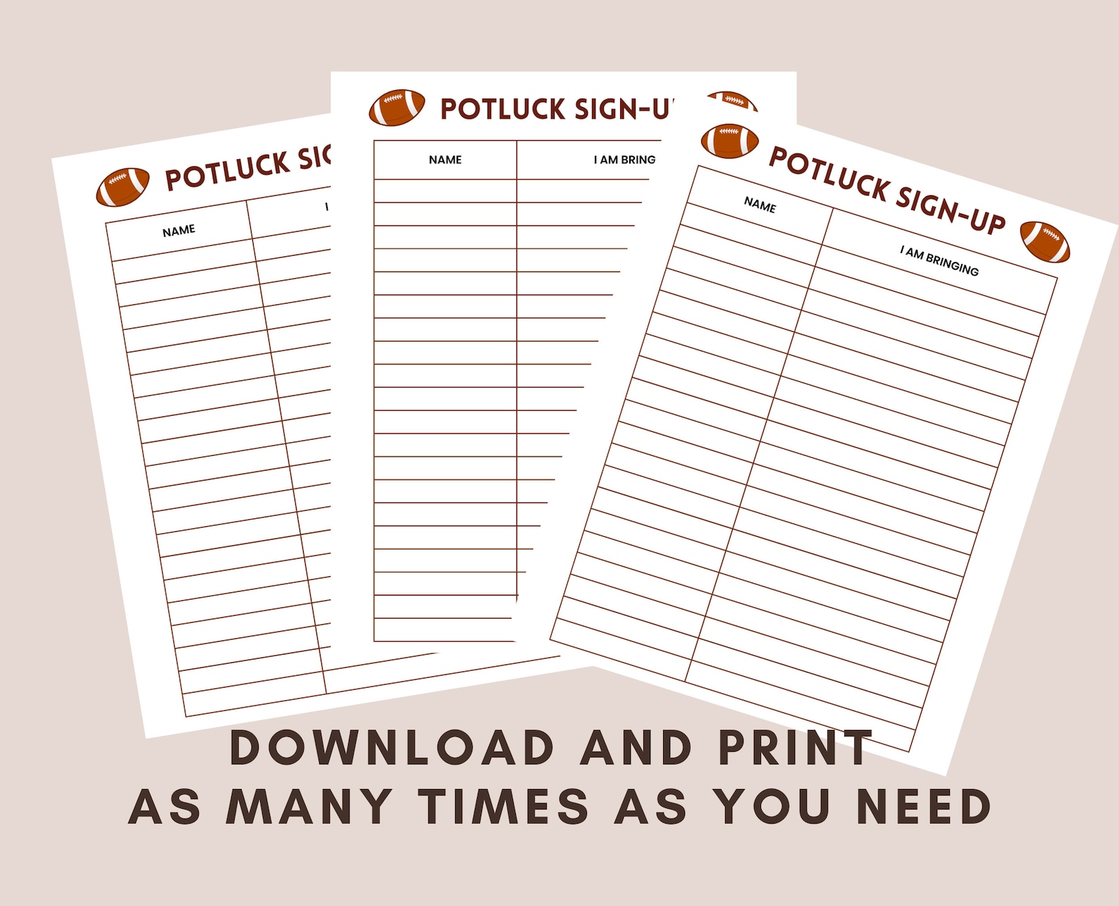 Football Potluck Sign up Sheet, Office Potluck Party Printable, Fall ...